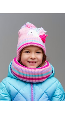Комплект трикотажный для девочек: шапка, снуд разноцветный