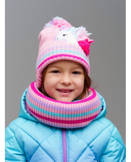 Комплект трикотажный для девочек: шапка, снуд разноцветный