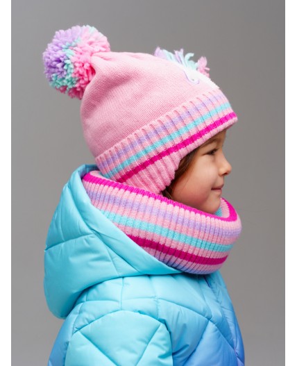 Комплект трикотажный для девочек: шапка, снуд разноцветный