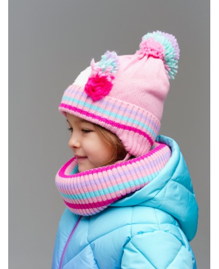 Комплект трикотажный для девочек: шапка, снуд разноцветный
