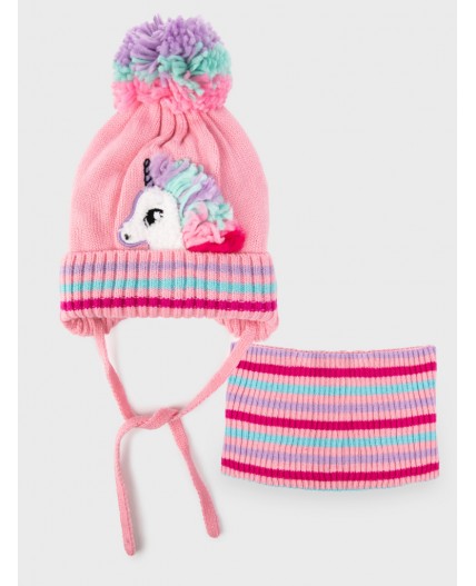 Комплект трикотажный для девочек: шапка, снуд разноцветный