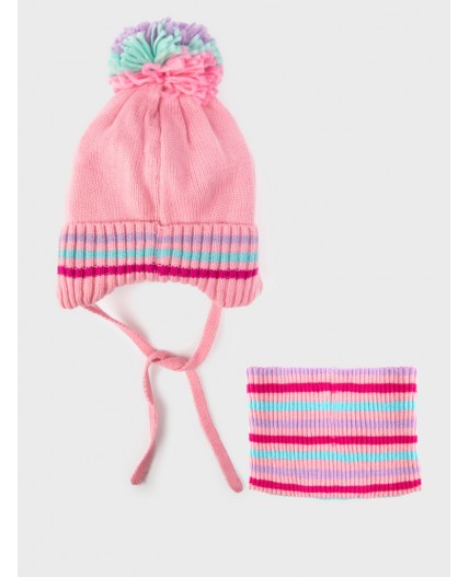 Комплект трикотажный для девочек: шапка, снуд разноцветный