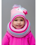 Комплект детский трикотажный для девочек: шапка, снуд розовый