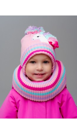 Комплект детский трикотажный для девочек: шапка, снуд розовый