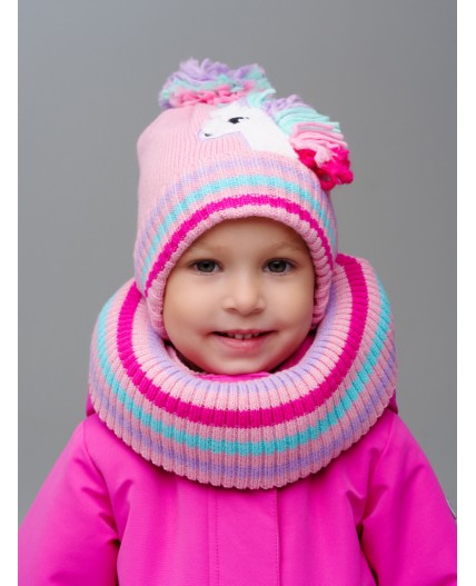 Комплект детский трикотажный для девочек: шапка, снуд розовый