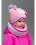 Комплект детский трикотажный для девочек: шапка, снуд розовый