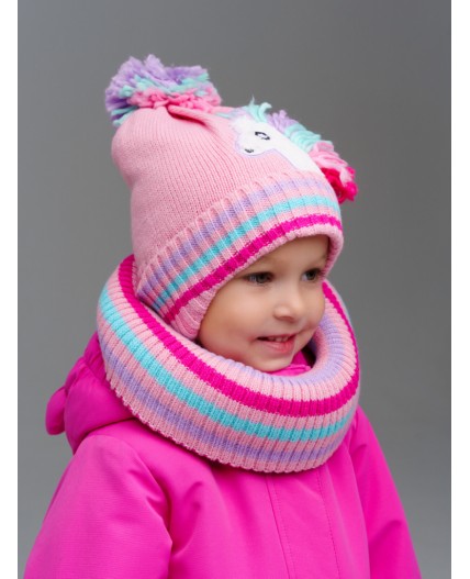 Комплект детский трикотажный для девочек: шапка, снуд розовый