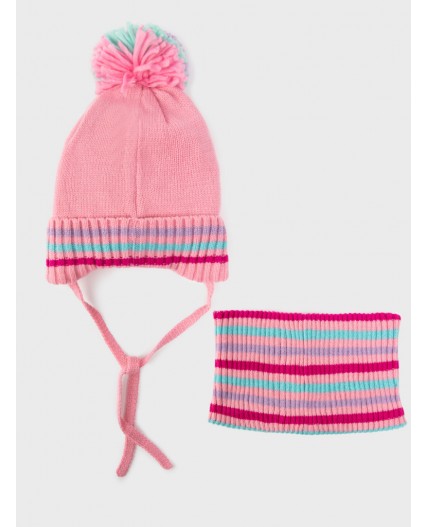 Комплект детский трикотажный для девочек: шапка, снуд розовый