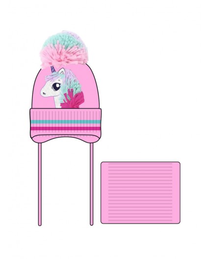 Комплект детский трикотажный для девочек: шапка, снуд розовый