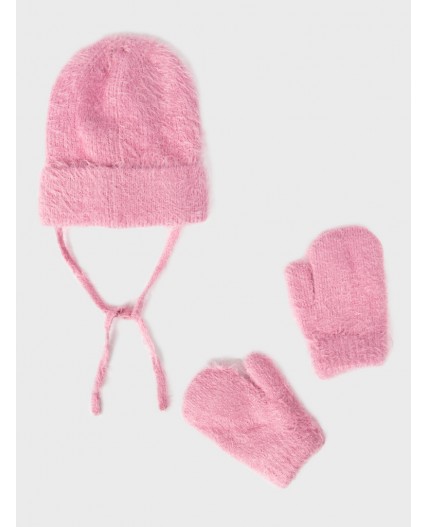 Комплект трикотажный для девочек: шапка, варежки светло-розовый