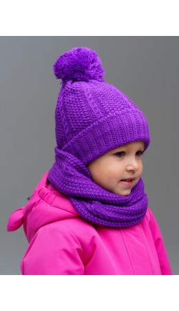 Комплект детский трикотажный для девочек: шапка, снуд лиловый