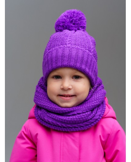 Комплект детский трикотажный для девочек: шапка, снуд лиловый