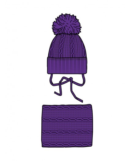 Комплект детский трикотажный для девочек: шапка, снуд лиловый