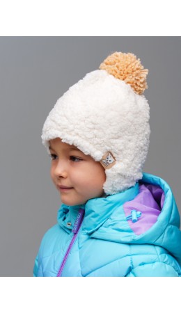 Шапка трикотажная для девочек молочный,коричневый