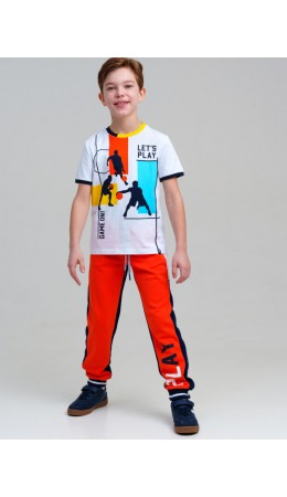 Брюки трикотажные для мальчиков оранжевый,тёмно-синий