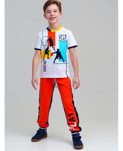 Брюки трикотажные для мальчиков оранжевый,тёмно-синий