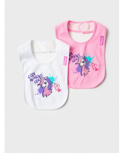 Нагрудник детский трикотажный для девочек, 2 шт в комплекте светло-розовый,белый