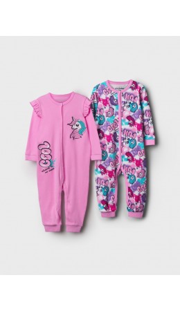 Комбинезон детский трикотажный для девочек, 2 шт в комплекте разноцветный