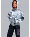 Куртка текстильная с полиуретановым покрытием для девочек (ветровка) серебряный,черный