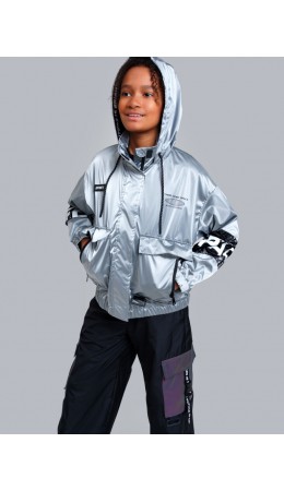 Куртка текстильная с полиуретановым покрытием для девочек (ветровка) серебряный,черный