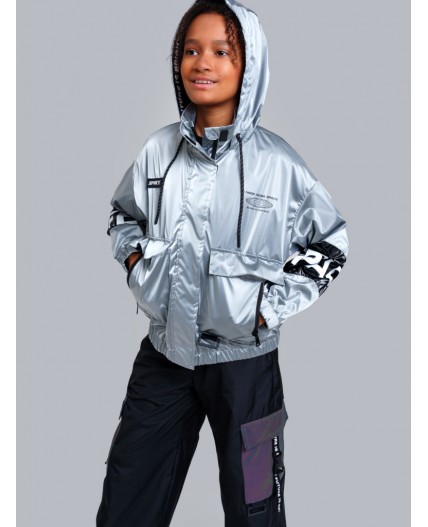 Куртка текстильная с полиуретановым покрытием для девочек (ветровка) серебряный,черный