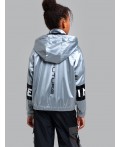 Куртка текстильная с полиуретановым покрытием для девочек (ветровка) серебряный,черный