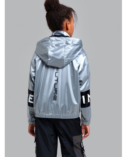 Куртка текстильная с полиуретановым покрытием для девочек (ветровка) серебряный,черный