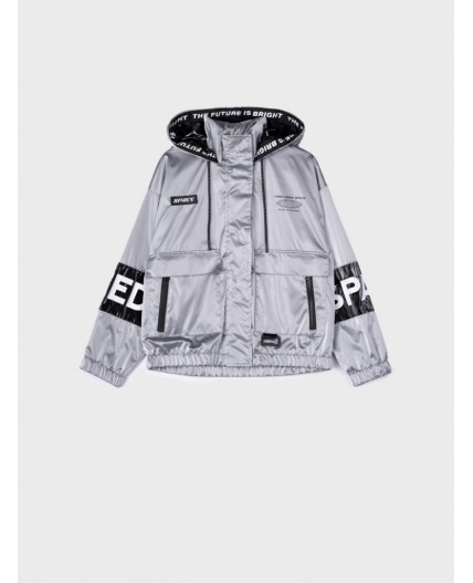 Куртка текстильная с полиуретановым покрытием для девочек (ветровка) серебряный,черный