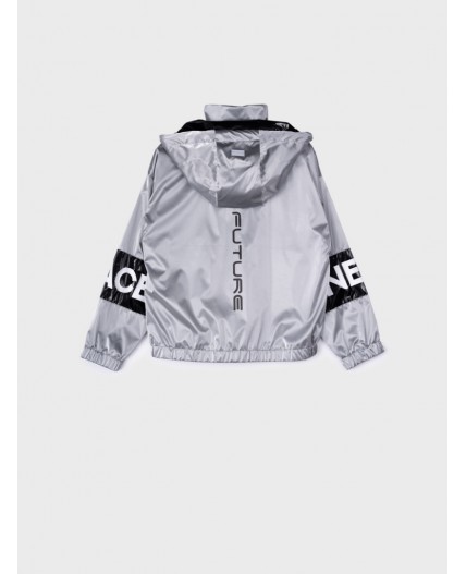 Куртка текстильная с полиуретановым покрытием для девочек (ветровка) серебряный,черный