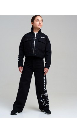 Брюки текстильные джинсовые для девочек черный,белый