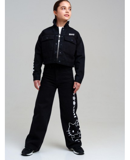 Брюки текстильные джинсовые для девочек черный,белый