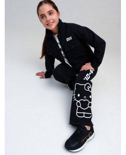 Брюки текстильные джинсовые для девочек черный,белый