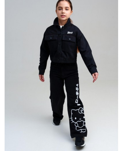 Брюки текстильные джинсовые для девочек черный,белый