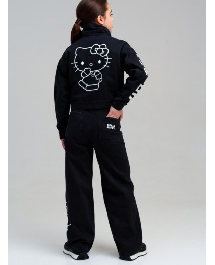 Брюки текстильные джинсовые для девочек черный,белый