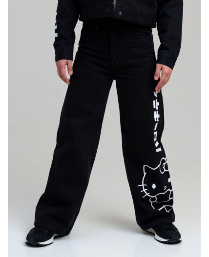 Брюки текстильные джинсовые для девочек черный,белый