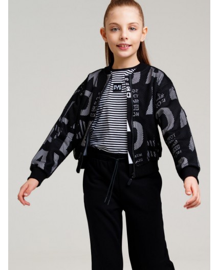 Толстовка трикотажная для девочек черный,белый