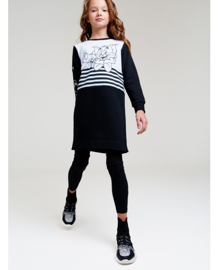 Платье трикотажное для девочек черный,белый