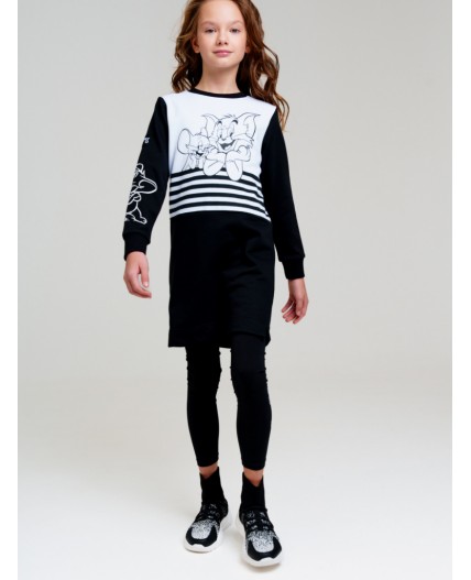 Платье трикотажное для девочек черный,белый