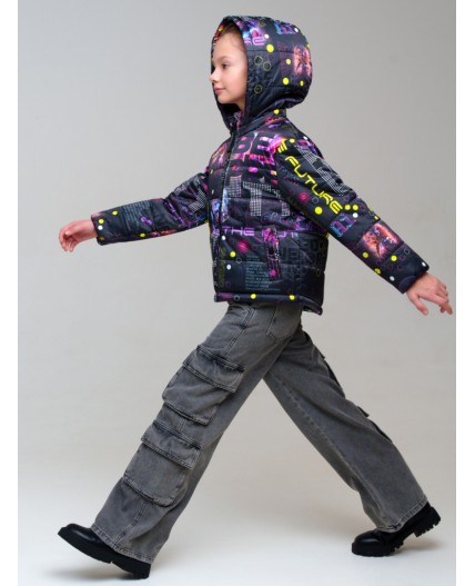 Куртка текстильная с полиуретановым покрытием для девочек разноцветный