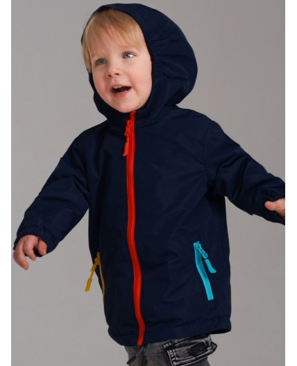 Куртка детская текстильная с полиуретановым покрытием для мальчиков (ветровка) тёмно-синий,оранжевый