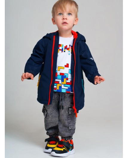 Куртка детская текстильная с полиуретановым покрытием для мальчиков (ветровка) тёмно-синий,оранжевый