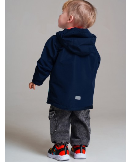 Куртка детская текстильная с полиуретановым покрытием для мальчиков (ветровка) тёмно-синий,оранжевый