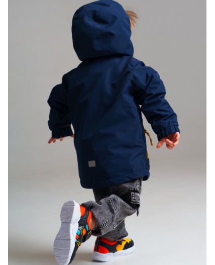 Куртка детская текстильная с полиуретановым покрытием для мальчиков (ветровка) тёмно-синий,оранжевый