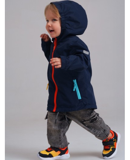Куртка детская текстильная с полиуретановым покрытием для мальчиков (ветровка) тёмно-синий,оранжевый