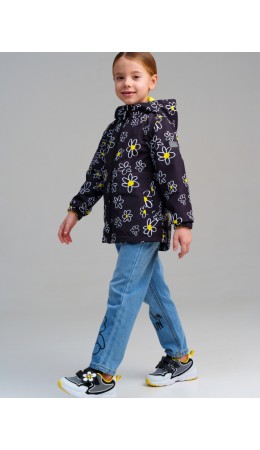 Куртка текстильная с полиуретановым покрытием для девочек (ветровка) черный,белый,жёлтый