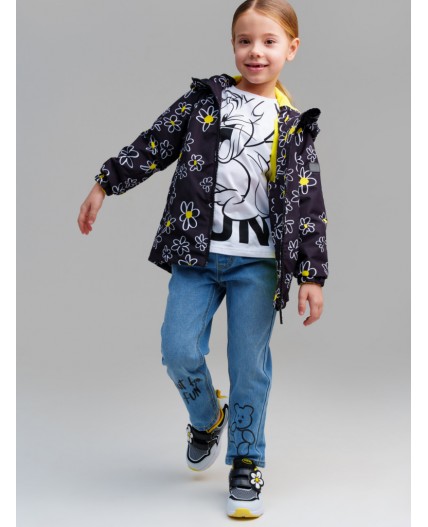 Куртка текстильная с полиуретановым покрытием для девочек (ветровка) черный,белый,жёлтый