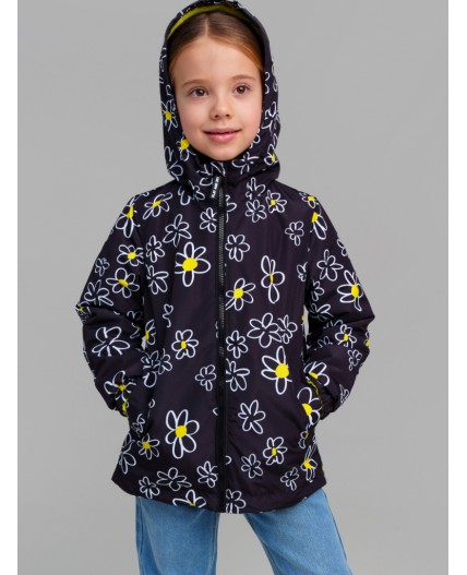 Куртка текстильная с полиуретановым покрытием для девочек (ветровка) черный,белый,жёлтый