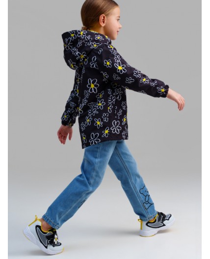 Куртка текстильная с полиуретановым покрытием для девочек (ветровка) черный,белый,жёлтый