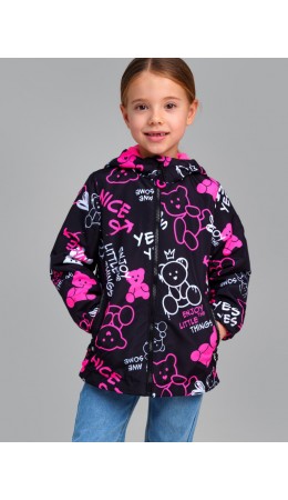 Куртка текстильная с полиуретановым покрытием для девочек (ветровка) черный,фуксия,белый