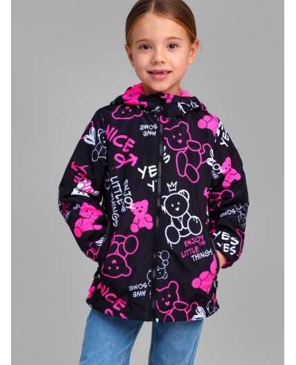 Куртка текстильная с полиуретановым покрытием для девочек (ветровка) черный,фуксия,белый